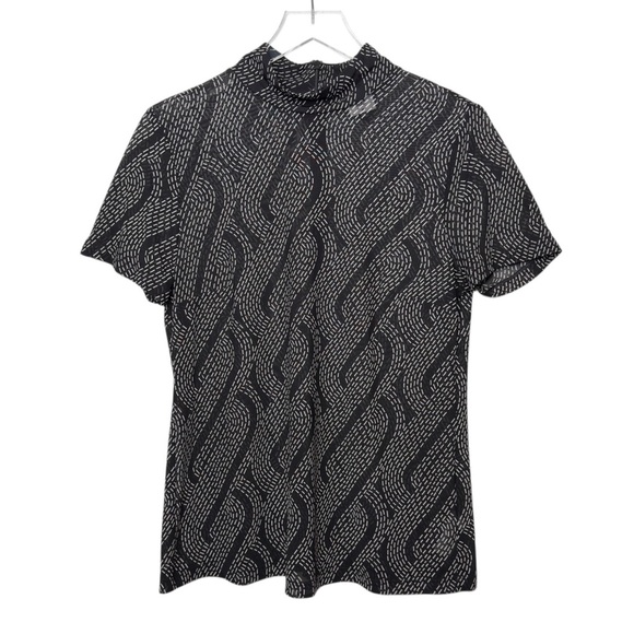 Cabi #4541 Deco Black and Gray Turtleneck Women’s Short Sleeve Mesh Top Sz M - Picture 2 of 13